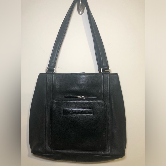 VINTAGE FOSSIL 1954 PEBBLED BLACK LEATHER SHOULDER BAG, #75082, LIKE NEW - Picture 4 of 11